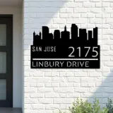 Custom Metal San Jose city skyline Metal Address Sign Hanging Address Plaque house number Yard Outdoor Sign