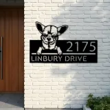 Custom Metal Chihuahua dog Puppy Metal Address Sign House number Hanging Address Plaque Yard Sign Outdoor decor