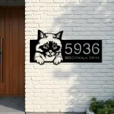 Custom Metal Birman Cute peeking cat kitten Metal Address Sign, House number, Outdoor Number Signage, Yard Sign Address Plate
