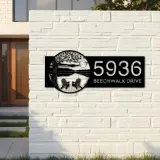 Custom Metal Tree Dock on Lake Scene Sunset Metal Address Sign Custom House number Hanging Address Plaque Yard Sign Outdoor