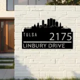 Custom Metal Tulsa city skyline Metal Address Sign Hanging Address Plaque house number Yard Outdoor Sign