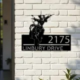 Custom Metal Girl biker bike rider Metal Address Sign, House number, Outdoor Number Signage, Yard Sign Address Plate