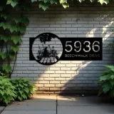 Custom Metal Dad and children go fishing Metal Address Sign Custom House number Hanging Address Plaque Yard Sign Outdoor