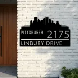 Custom Metal Pittsburgh city skyline Metal Address Sign Hanging Address Plaque house number Yard Outdoor Sign