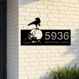 Custom Metal Raven on skull halloween Metal Address Sign, House number, Outdoor Number Signage, Yard Sign Address Plate