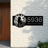 Custom Metal Floral cat moon phases Metal Address Sign, House number, Outdoor Number Signage, Yard Sign Address Plate