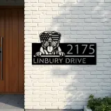 Custom Metal Mastiff dog US flag glasses Metal Address Sign House number Hanging Address Plaque Yard Sign Outdoor decor