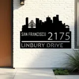 Custom Metal San Francisco city skyline Metal Address Sign Hanging Address Plaque house number Yard Outdoor Sign