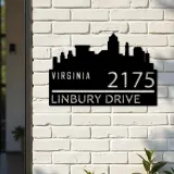 Custom Metal Virginia city skyline Metal Address Sign Hanging Address Plaque house number Yard Outdoor Sign