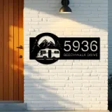 Custom Metal Camping trailer adventure Metal Address Sign Custom House number Hanging Address Plaque Yard Sign Outdoor
