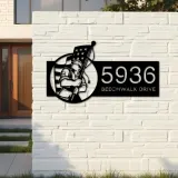 Custom Metal American soldier holding US flag Metal Address Sign, House number, Outdoor Number Signage, Yard Sign Address Plate