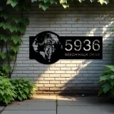Custom Metal Astronaut on globe spaceman adventure Address Sign House number Hanging Address Plaque Yard Sign Outdoor Sign