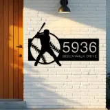 Custom Metal Baseball player Sport Metal Address Sign, House number, Outdoor Number Signage, Yard Sign Address Plate002