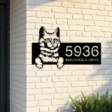 Custom Metal Turkis Angora Cute peeking cat Metal Address Sign, House number, Outdoor Number Signage, Yard Sign Address Plate