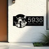 Custom Metal Alien on the Desert UFO Metal Address Sign House number Hanging Address Plaque Yard Sign Outdoor