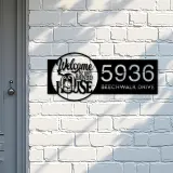 Custom Metal Welcome to our haunted house Halloween Metal Address Sign House number Hanging Address Plaque Yard Outdoor Sign