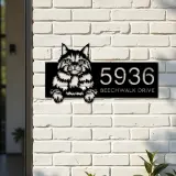 Custom Metal Siberian Cute peeking cat kitten Metal Address Sign, House number, Outdoor Number Signage, Yard Sign Address Plate