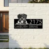 Custom Metal Mastiff dog US flag glasses Metal Address Sign House number Hanging Address Plaque Yard Sign Outdoor decor