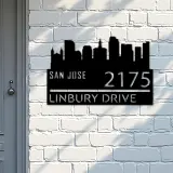 Custom Metal San Jose city skyline Metal Address Sign Hanging Address Plaque house number Yard Outdoor Sign