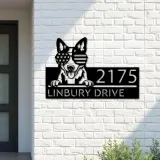 Custom Metal Blue heeler dog US flag glasses Metal Address Sign House number Hanging Address Plaque Yard Sign Outdoor decor