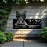 Custom Metal Bull Terrier dog US flag glasses Metal Address Sign House number Hanging Address Plaque Yard Sign Outdoor decor