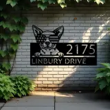 Custom Metal Chihuahua dog US flag glasses Metal Address Sign House number Hanging Address Plaque Yard Sign Outdoor decor