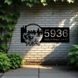 Custom Metal Lake scene adirondack chair Metal Address Sign House number Hanging Address Plaque Yard Sign Outdoor