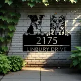 Custom Metal Red heeler and Jack russel terrier Metal Address Sign, House number, Outdoor Number Signage, Yard Sign Address Plate