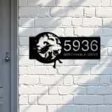 Custom Metal Cute Witch sitting on the moon Metal Address Sign, House number, Outdoor Number Signage, Yard Sign Address Plate