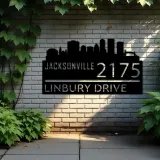 Custom Metal Jacksonville city skyline Metal Address Sign Hanging Address Plaque house number Yard Outdoor Sign