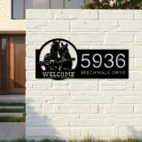 Custom Metal Horses farmhouse ranch animal welcome Metal Address Sign House Number Hanging Address Plaque Yard Sign Outdoor Sign