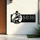 Custom Metal Floral lighthouse Metal Address Sign, House number, Outdoor Number Signage, Yard Sign Address Plate