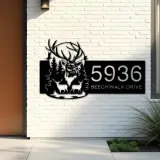 Custom Metal Deer buck forest scene Metal Address Sign, House number, Outdoor Number Signage, Yard Sign Address Plate