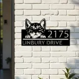 Custom Metal Cute peeking cat kitten pet Metal Address Sign, House number, Outdoor Number Signage, Yard Sign Address Plate