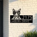 Custom Metal Bull Terrier dog US flag glasses Metal Address Sign House number Hanging Address Plaque Yard Sign Outdoor decor