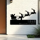 Custom Metal Santa claus Christmas Reindeer sleigh Metal Address Sign, House number, Outdoor Number Signage, Yard Sign Address Plate