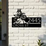 Custom Metal Dirtbike Motocross rider Mountain climbing Metal Address Sign, House number, Outdoor Number Signage, Yard Sign Address Plate