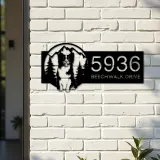 Custom Metal Dog mountain scene Metal Address Sign, House number, Outdoor Number Signage, Yard Sign Address Plate