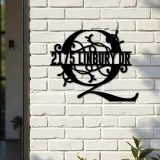 Custom Metal Floral Monogram Split Letter Q Metal Address Sign House number Hanging Address Plaque Yard Sign Outdoor decor