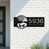 Custom Metal Tree Dock on Lake Scene Sunset Metal Address Sign Custom House number Hanging Address Plaque Yard Sign Outdoor