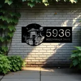 Custom Metal Alien on the Desert UFO Metal Address Sign House number Hanging Address Plaque Yard Sign Outdoor
