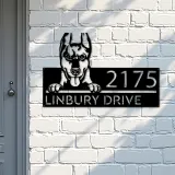 Custom Metal Doberman dog Puppy Metal Address Sign House number Hanging Address Plaque Yard Sign Outdoor decor