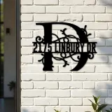 Custom Metal Floral Monogram Split Letter D Metal Address Sign House number Hanging Address Plaque Yard Sign Outdoor decor