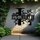 Custom Metal Floral Monogram Split Letter L Metal Address Sign House number Hanging Address Plaque Yard Sign Outdoor decor