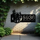 Custom Metal Bison forest wild life Metal Address Sign, House number, Outdoor Number Signage, Yard Sign Address Plate