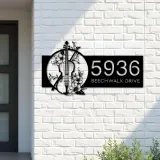 Custom Metal Floral Violin Violin player Metal Address Sign, House number, Outdoor Number Signage, Yard Sign Address Plate