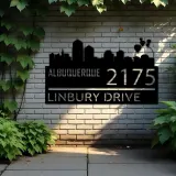 Custom Metal Albuquerque city skyline Metal Address Sign Hanging Address Plaque house number Yard Outdoor Sign