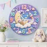Pastel Space Sleeping Bear Kids Room Wall Clock