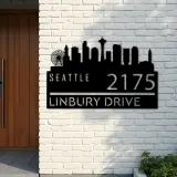 Custom Metal Seattle city skyline Metal Address Sign Hanging Address Plaque house number Yard Outdoor Sign