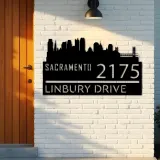 Custom Metal Sacramento city skyline Metal Address Sign Hanging Address Plaque house number Yard Outdoor Sign
